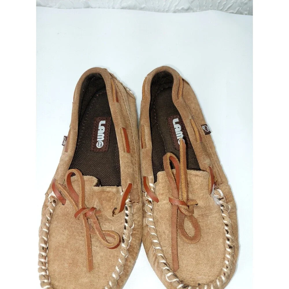Lam Kids Moccasin Style Faux Fur Brown Suede Hard Sole Slipper Sz 1Y